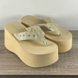 Y2K Vacation Platform Flip Flops Wedge Thong Sandals - Size 7